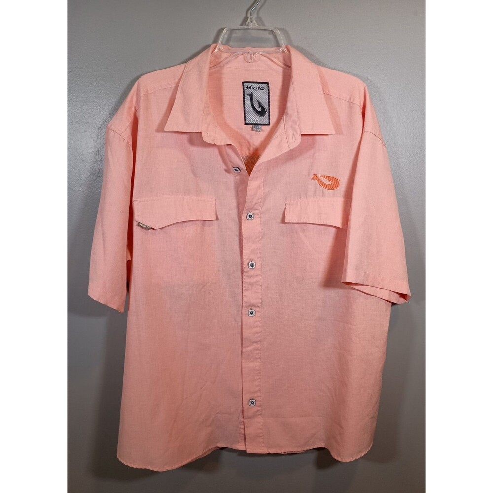Mojo Pink Fishing Shirt Mens XXL 2XL Short Sleeve Square Buttons Double Pocket